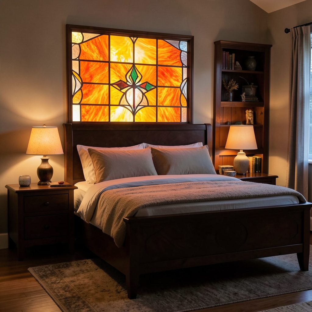 A complete bedroom furniture set with a panel bed, nightstands, and dresser in a warm wood finish.