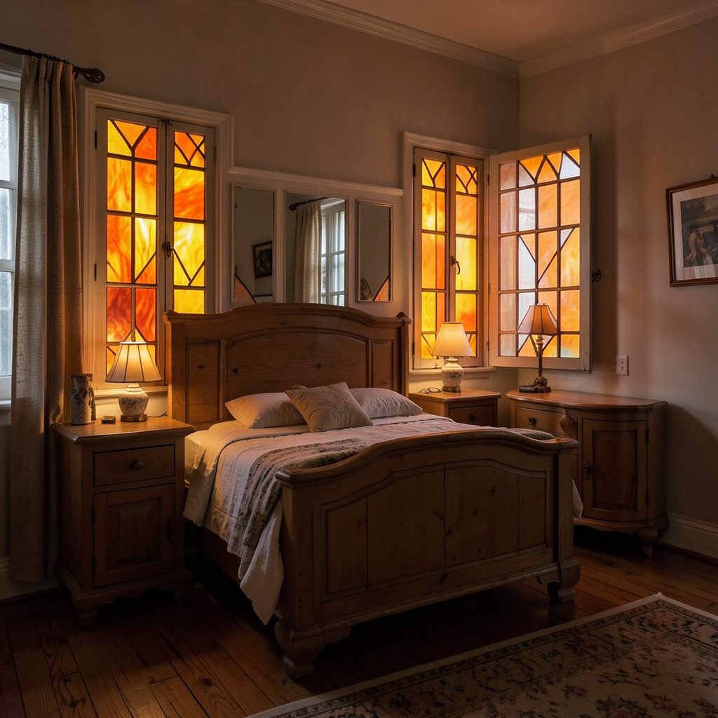 A complete bedroom furniture set with a panel bed, dresser, and nightstands in rich dark wood tones